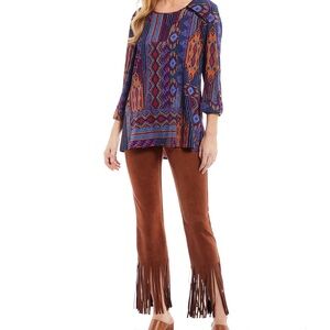 Slim Factor By Investments Women's Plus Pants Faux Suede Fringe Size 1X